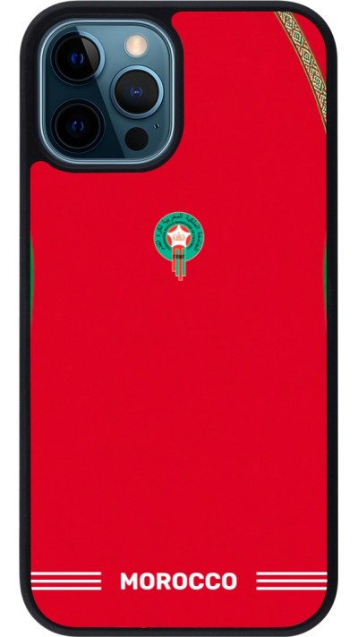 Coque iPhone 12 / 12 Pro - Silicone rigide noir Maillot de football Maroc 2026 personnalisable