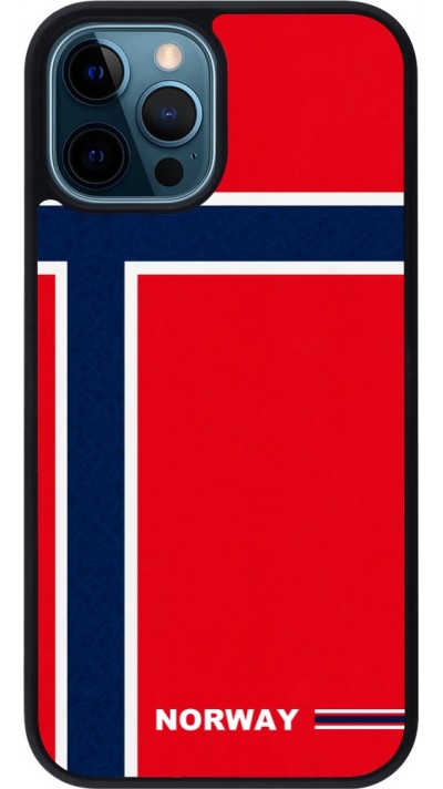 Coque iPhone 12 / 12 Pro - Silicone rigide noir Maillot de football Norvège 2026 personnalisable