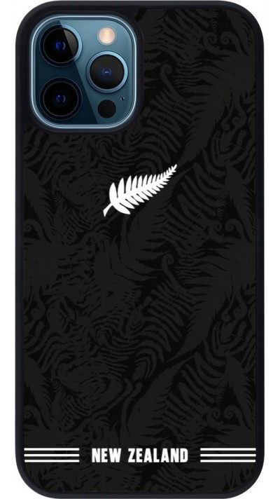 Coque iPhone 12 / 12 Pro - Silicone rigide noir Maillot de football Nouvelle-Zélande 2026 personnalisable