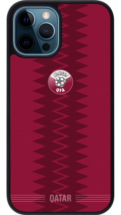Coque iPhone 12 / 12 Pro - Silicone rigide noir Maillot de football Qatar 2026 personnalisable