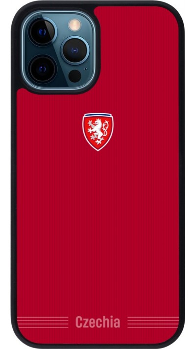 Coque iPhone 12 / 12 Pro - Silicone rigide noir Maillot de football Répuplique Tchèque 2026 personnalisable