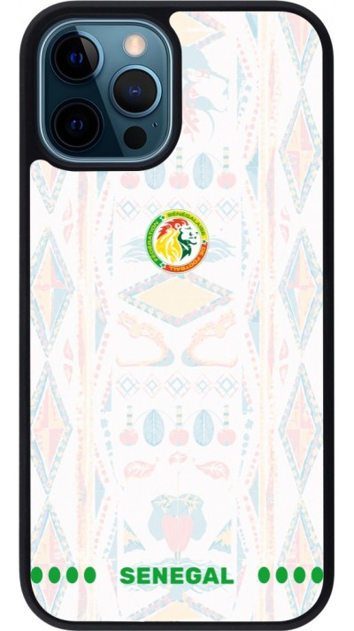 Coque iPhone 12 / 12 Pro - Silicone rigide noir Maillot de football Sénégal 2026 personnalisable
