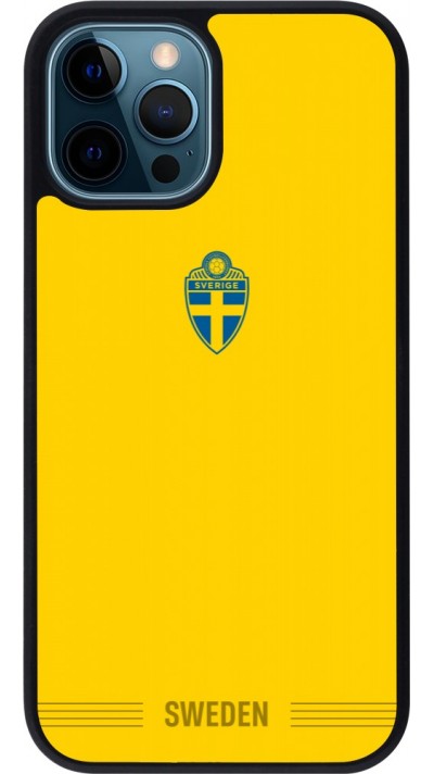 Coque iPhone 12 / 12 Pro - Silicone rigide noir Maillot de football Suède 2026 personnalisable