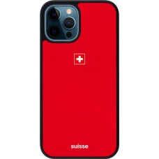 Coque iPhone 12 / 12 Pro - Silicone rigide noir Maillot de football Suisse 2026 personnalisable