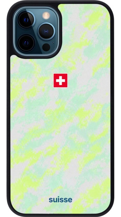 Coque iPhone 12 / 12 Pro - Silicone rigide noir Maillot de football Suisse Away 2026 personnalisable