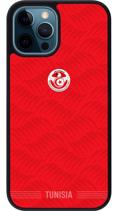 Coque iPhone 12 / 12 Pro - Silicone rigide noir Maillot de football Tunisie 2026 personnalisable