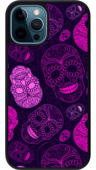 iPhone 12 / 12 Pro Case Hülle - Silikon schwarz Halloween 2023 pink skulls