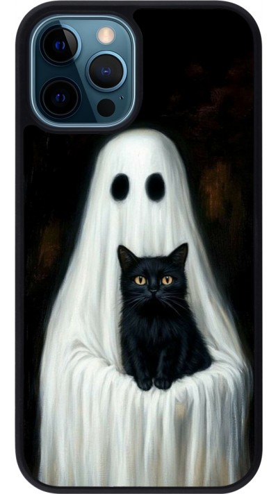 Coque iPhone 12 / 12 Pro - Silicone rigide noir Halloween 2025 Ghost with black cat
