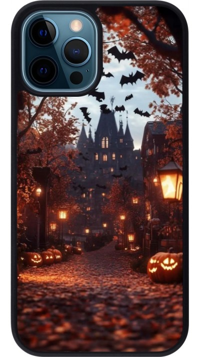 Coque iPhone 12 / 12 Pro - Silicone rigide noir Halloween 2025 Haunted house