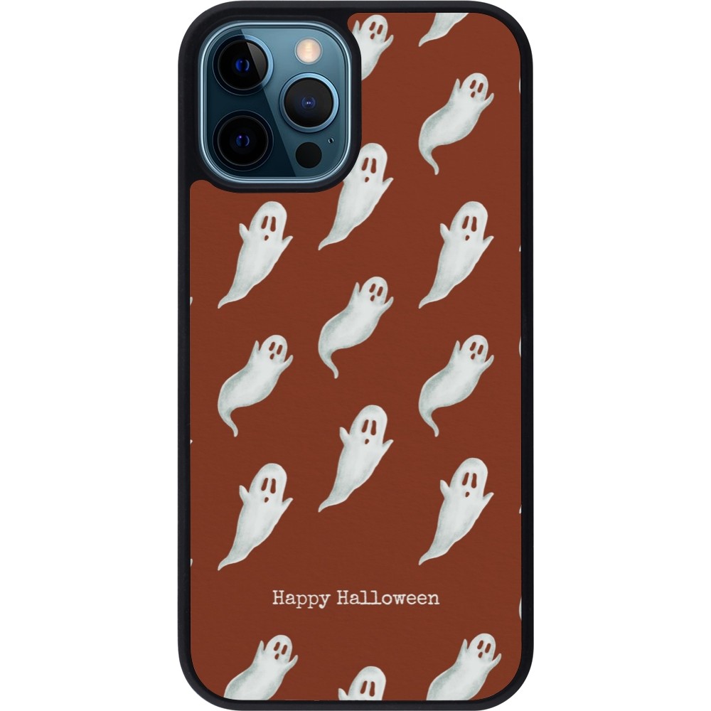 Coque iPhone 12 / 12 Pro - Silicone rigide noir Halloween 2025 Pattern of ghosts