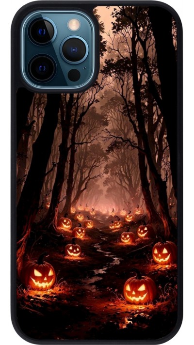 Coque iPhone 12 / 12 Pro - Silicone rigide noir Halloween 2025 Road of Terrifying Pumpkins