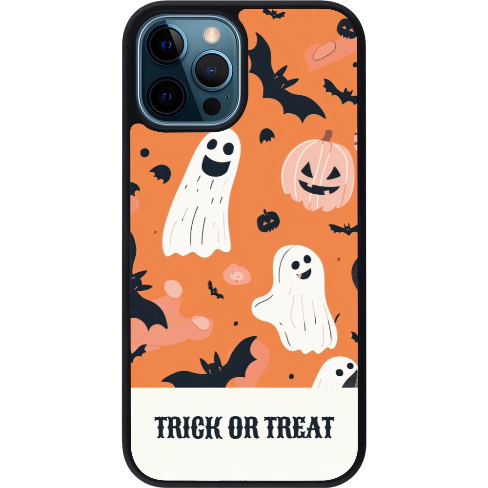 Coque iPhone 12 / 12 Pro - Silicone rigide noir Halloween 2025 Trick treat