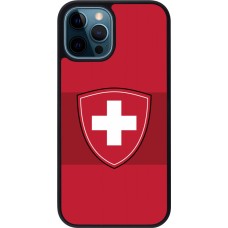 Coque iPhone 12 / 12 Pro - Silicone rigide noir Hockey World Championship Ecusson Suisse