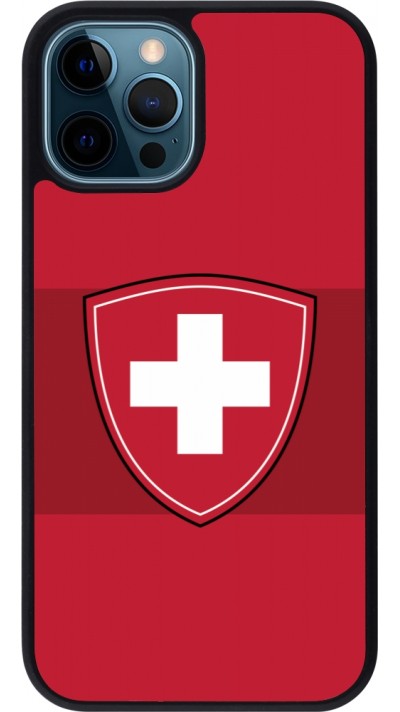 Coque iPhone 12 / 12 Pro - Silicone rigide noir Hockey World Championship Ecusson Suisse