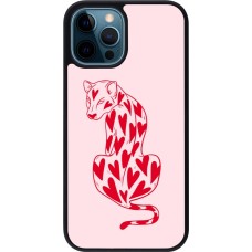 Coque iPhone 12 / 12 Pro - Silicone rigide noir Leopard with hearts 2026