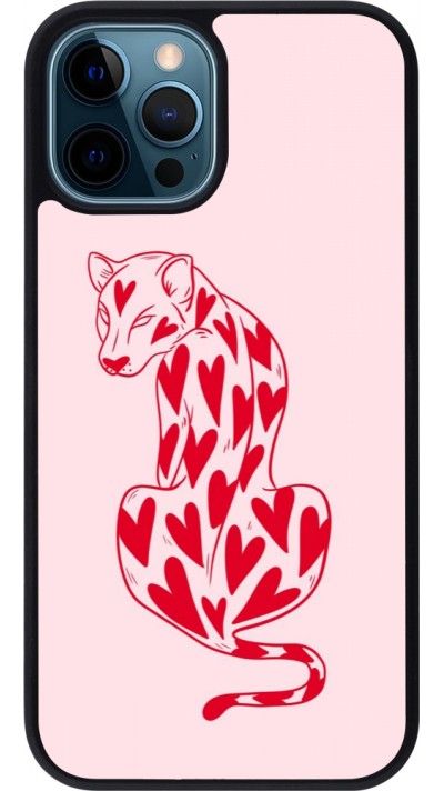 Coque iPhone 12 / 12 Pro - Silicone rigide noir Leopard with hearts 2026