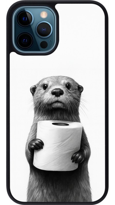 iPhone 12 / 12 Pro Case Hülle - Silikon schwarz Otter Toilettenpapier