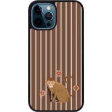 Coque iPhone 12 / 12 Pro - Silicone rigide noir Monkey with stripes