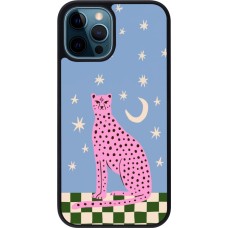 Coque iPhone 12 / 12 Pro - Silicone rigide noir Pink leopard with stars 2026