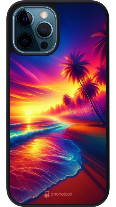 iPhone 12 / 12 Pro Case Hülle - Silikon schwarz Strand Sonnenuntergang auffällig