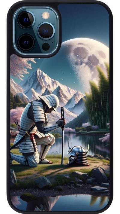 iPhone 12 / 12 Pro Case Hülle - Silikon schwarz Samurai Katana Mond