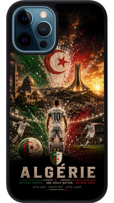 Coque iPhone 12 / 12 Pro - Silicone rigide noir Football Algérie splash 2026