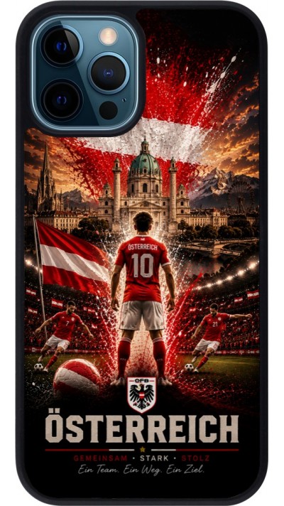 Coque iPhone 12 / 12 Pro - Silicone rigide noir Football Autriche splash 2026