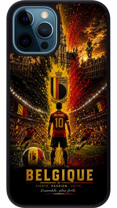 Coque iPhone 12 / 12 Pro - Silicone rigide noir Football Belgique splash 2026