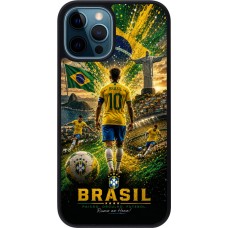 Coque iPhone 12 / 12 Pro - Silicone rigide noir Football Brésil splash 2026