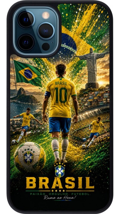 Coque iPhone 12 / 12 Pro - Silicone rigide noir Football Bre?sil splash 2026