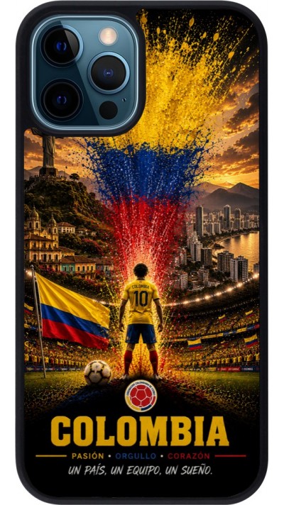 Coque iPhone 12 / 12 Pro - Silicone rigide noir Football Colombie splash 2026