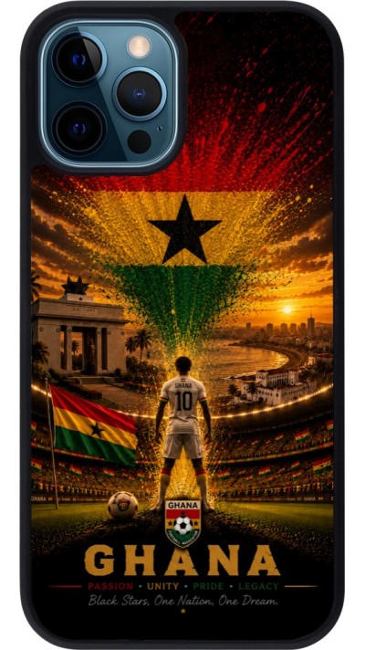 Coque iPhone 12 / 12 Pro - Silicone rigide noir Football Ghana splash 2026