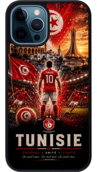 Coque iPhone 12 / 12 Pro - Silicone rigide noir Football Tunisie splash 2026