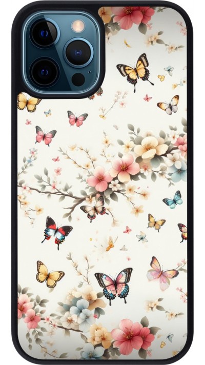 Coque iPhone 12 / 12 Pro - Silicone rigide noir Spring 25 Papillons Légers