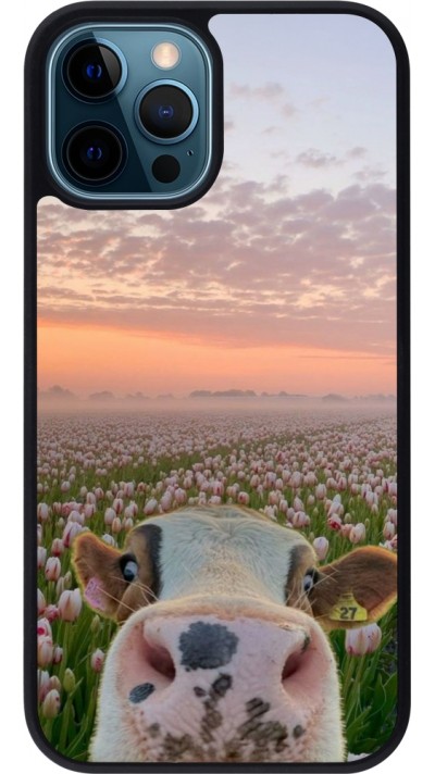 iPhone 12 / 12 Pro Case Hülle - Silikon schwarz Cow with tulips Spring 2026