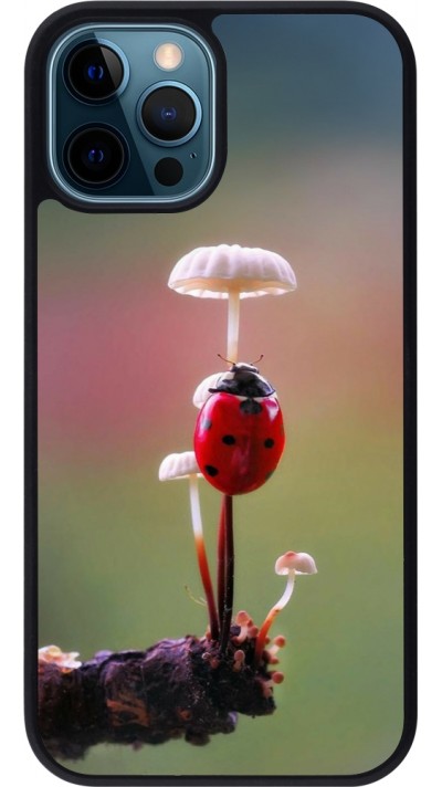 iPhone 12 / 12 Pro Case Hülle - Silikon schwarz Ladybird on a mushroom Spring 2026