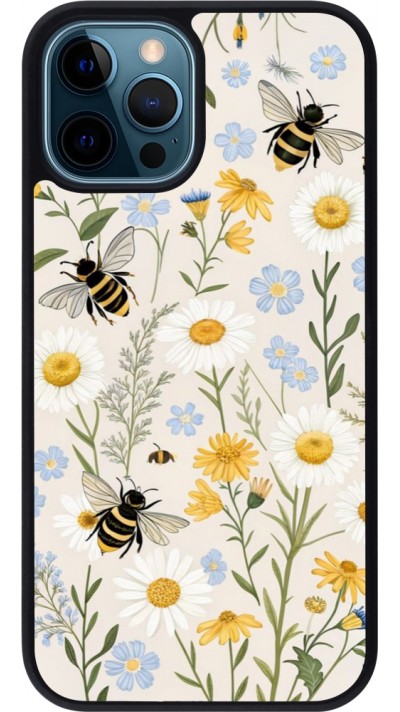 iPhone 12 / 12 Pro Case Hülle - Silikon schwarz Pattern bees Spring 2026