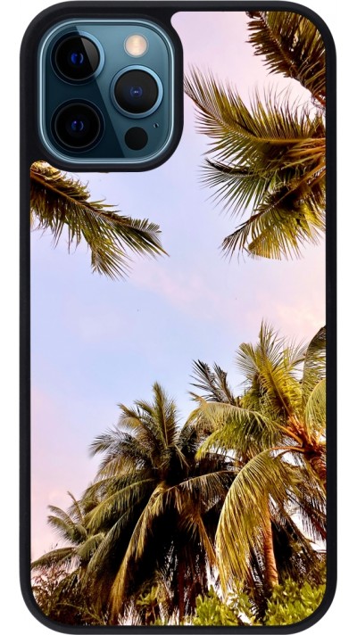 Coque iPhone 12 / 12 Pro - Silicone rigide noir Summer 2023 palm tree vibe