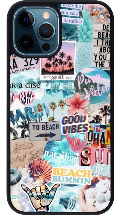 Coque iPhone 12 / 12 Pro - Silicone rigide noir Summer 20 collage