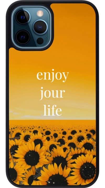 Coque iPhone 12 / 12 Pro - Silicone rigide noir Summer 2025 Enjoy your life