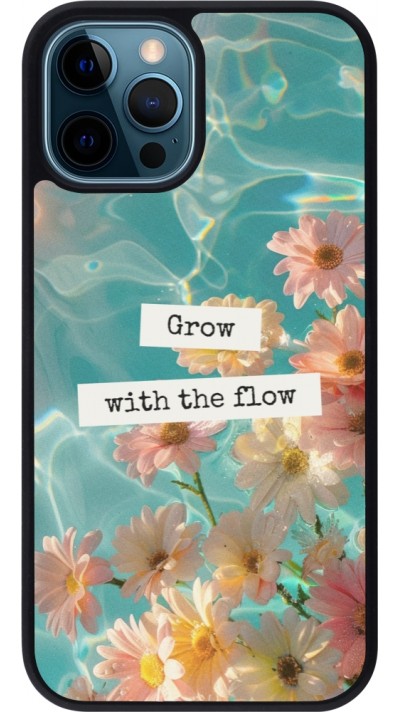Coque iPhone 12 / 12 Pro - Silicone rigide noir Summer 2025 Grow with the flow