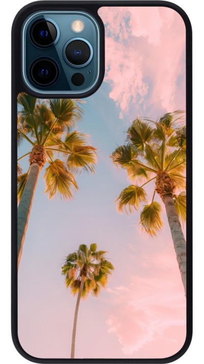 Coque iPhone 12 / 12 Pro - Silicone rigide noir Summer 2025 Palmiers