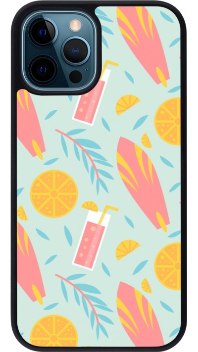 Coque iPhone 12 / 12 Pro - Silicone rigide noir Summer 2025 Pattern citron