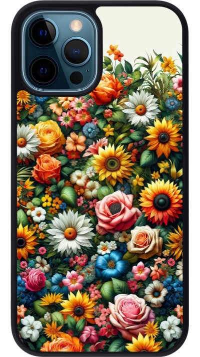 Coque iPhone 12 / 12 Pro - Silicone rigide noir Summer Floral Pattern