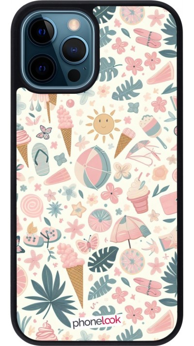 Coque iPhone 12 / 12 Pro - Silicone rigide noir Summer Pink Pattern
