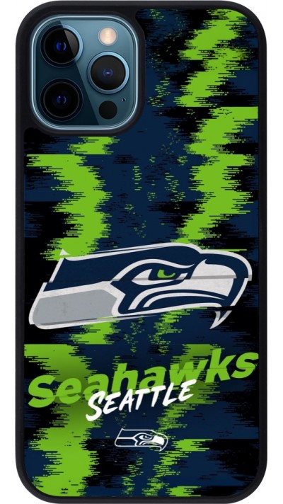Coque iPhone 12 / 12 Pro - Silicone rigide noir Super Bowl 26 Seattle 2