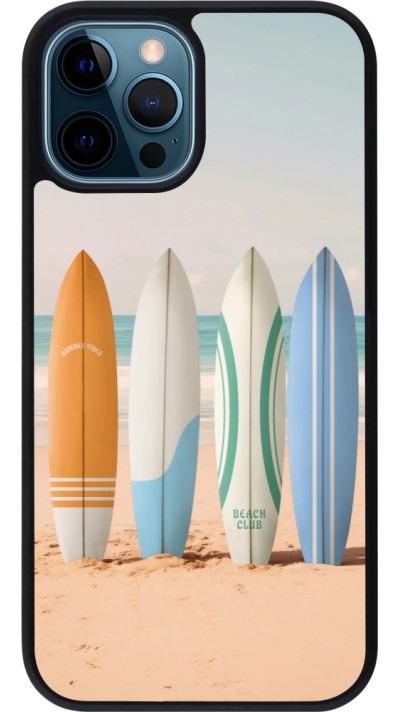 iPhone 12 / 12 Pro Case Hülle - Silikon schwarz Summer surfboard 2025