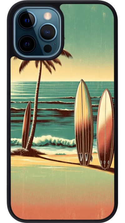 Coque iPhone 12 / 12 Pro - Silicone rigide noir Surf Paradise