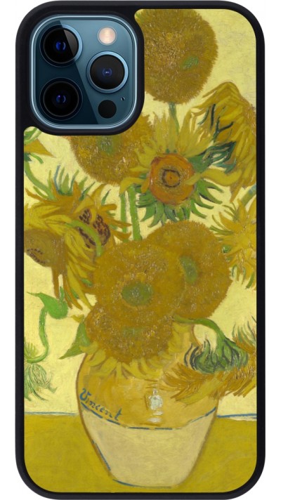 iPhone 12 / 12 Pro Case Hülle - Silikon schwarz Kunstbild - Sonnenblumen  - Van Gogh