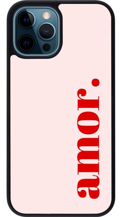 Coque iPhone 12 / 12 Pro - Silicone rigide noir Valentine 2024 amor
